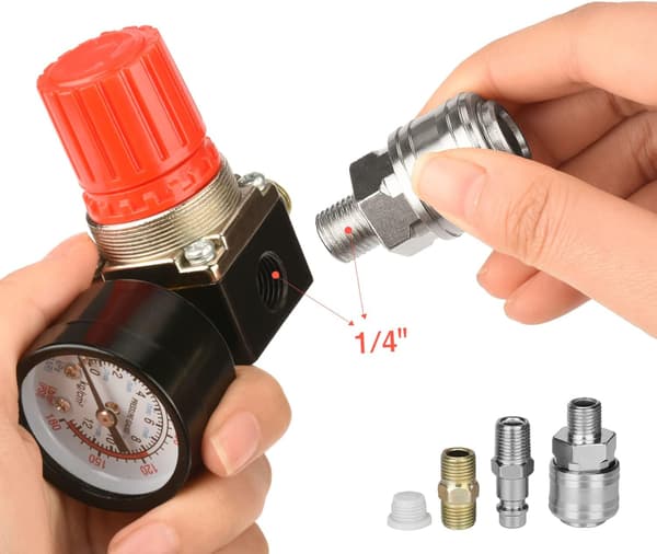 1/4\" Luftkompressor trykregulator, (Firevejsventil), trykreguleringsventil med 140 psi 12 bar tilslutning