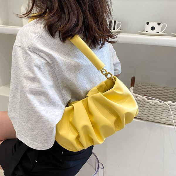 Blød foldet skytaske skulder solid farve kæde taske clutch