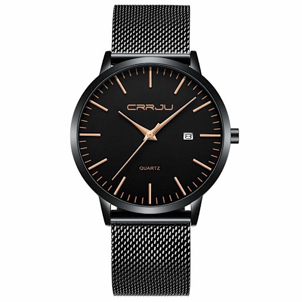 Herrklocka Ultra tunn Vattentät Armbandsur Herr Mode med Svart Rostfritt Stål Armband Mesh Analog Kvarts Business Herrklockor