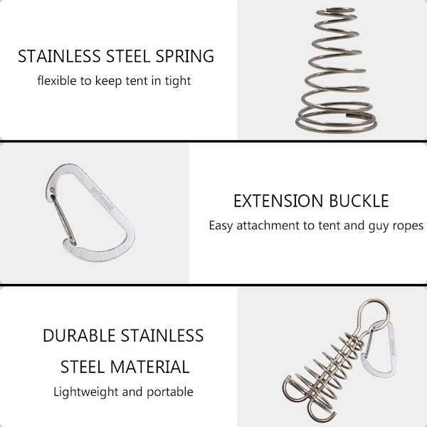 10-pack vindtäta terrassankare i aluminiumlegering med bärbar fjäderögla för utomhuscamping, silver