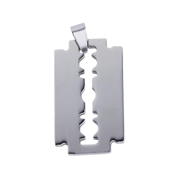 1 stk. barberblad titanium stål vedhæng sølvfarve ca. 3,8 x 2,3 cm & 1 stk. retro læder C til mænd
