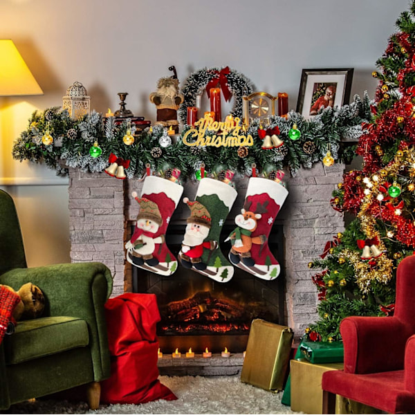 Personliga julstrumpor, stora julstrumpor för presentfyllning, högkvalitativt tyg, personlig dekor, återanvändbara inomhusdekorationer med tomte,