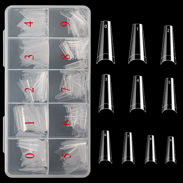 Falske Negle Kisteform Lange 500 STK Klar Tips til Akrylnegle Fransk Dame 10 Størrelser Halv Dækning Falske Neglekunst Tips Kunstige til DIY Neglesalon