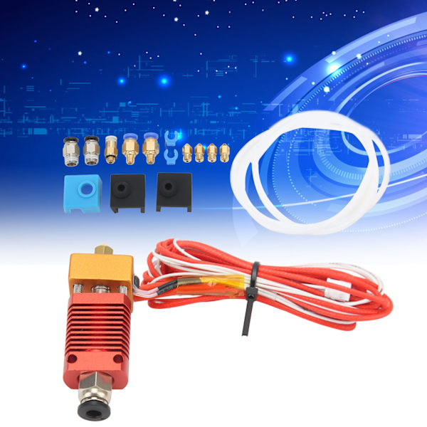 Monterad Hotend-kit för Ender 3 med Pneumatiska Kopplingar, Termistor, Uppvärmningselement, MK8-Munstycke