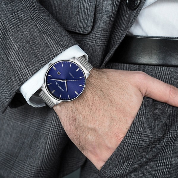 Mænds Ur Ultra Tyndt Vandtæt Armbåndsur Mænd Mode med Sort Rustfrit Stål Rem Mesh Analog Kvarts Business Mænd Ure