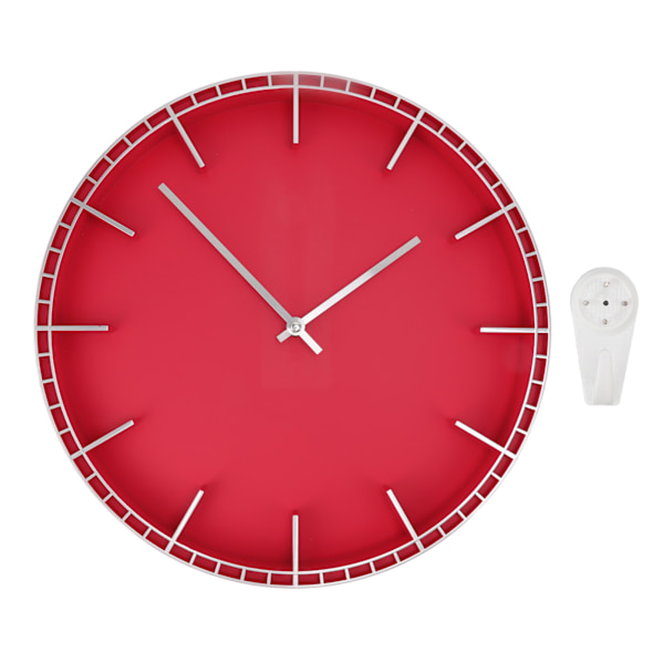 Väggklocka Tyst Förhindrar Ticking Lättläst Innovativ Modern Rund Väggklocka för Hemmakontor Kök Sovrum 5686 Silver med Röd (37,7x3cm /