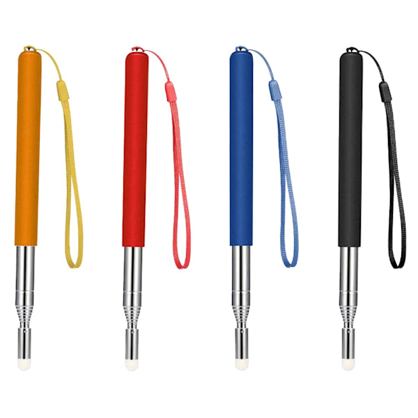 4-pack teleskopiska pekpinnar, utdragbara 100 cm, lärarpekpinne med snöre för klassrumstavla, undervisningspresentationer (svart, blå, orange,