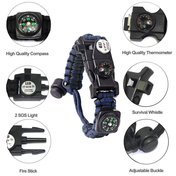 Overlevelses Paracord Armbånd 7-i-1 Taktisk Armbånd - Nød