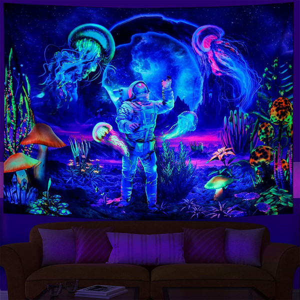 Tapestry UV-reaktiivinen Kasvi Meduusa Tapestry Neon Galaxy Avaruus