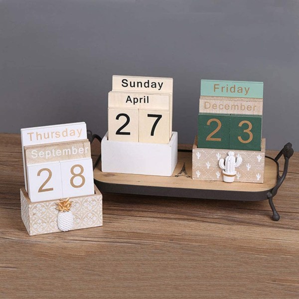 Wooden Perpetual Calendar, Vintage Wood Block Perpetual