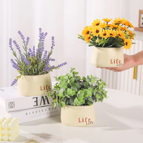 Kunstige falske blomster, falske grønne planter, potteplanter