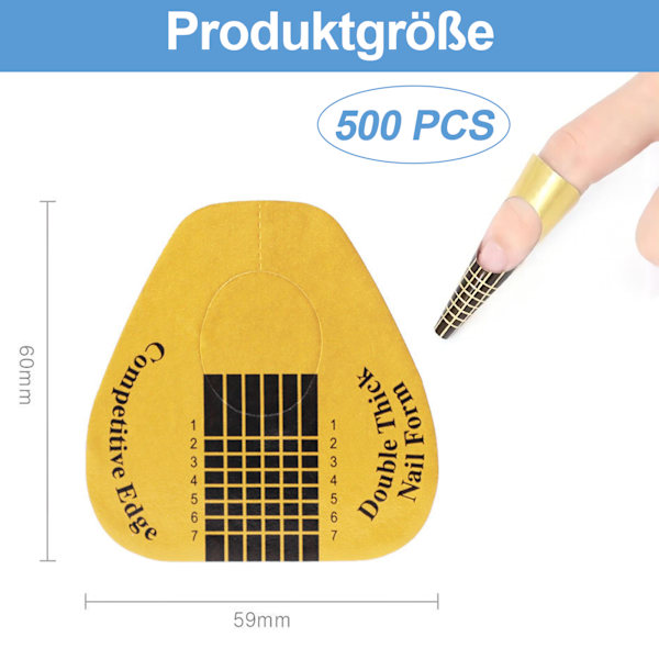 Paket med 500/1 rulle nagelmallar, självhäftande modelleringsmallar nagelformar för nagelkonst gelnaglar, konstgjord nagelförlängning (guld)