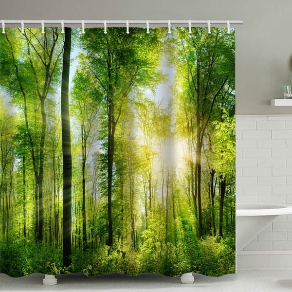 Ett set (Sunshine Forest) med 12 krokar Duschdraperi 3D Digital