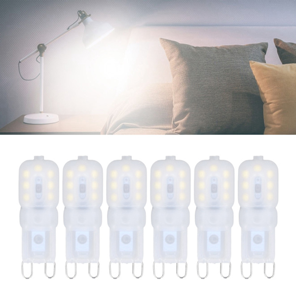 6 stk G9 LED-pærer Dimmbare 3W Energibesparende 360 Graders Lys Pære for Taklamper og Hengelamper Hvit Lys 220-240V
