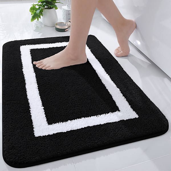 Bathroom rug Bath mat non-slip Washable Bath rug Soft microfibre deep pile bath mat - 41 x 61 cm, Black