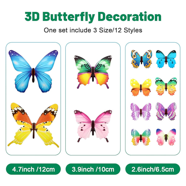 96 Stykker Butterfly Vægstickers, Gløder i Mørket Sommerfugle Dekoration