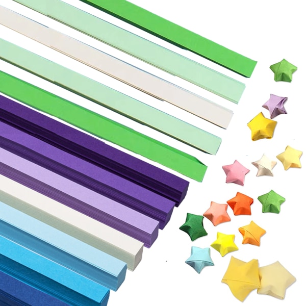 1080 ark Origami Stars-papper, dubbelsidiga färger, dekorationspappersremsor för papperskonsthantverk