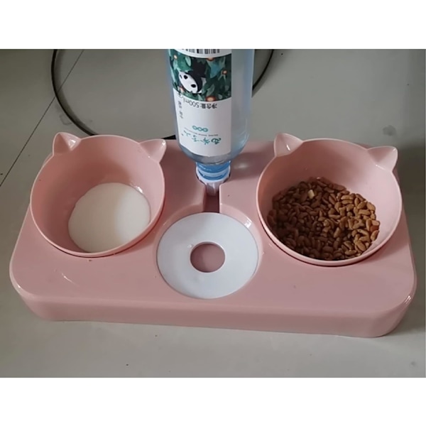 Kattmatskålar, Husdjursskål, Husdjursskål, Kattskål för vatten och mat 3 i 1 Automatisk Vatten Dispenser Perfekt Lutande Skyddande Hals för Katt och Hund (Rosa)