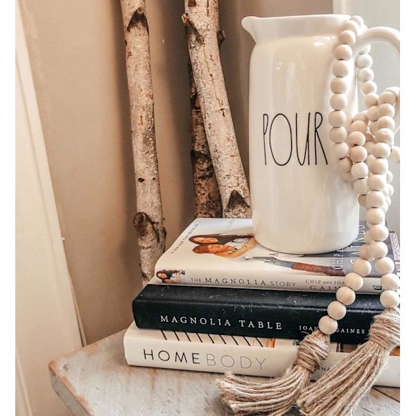 58In/st Farmhouse Beads Träpärla Garland Rustik Prayer Beads Boho-pärlor med tofsar Väggning Hängande girland för rustik lantlig inredning$Träpärla