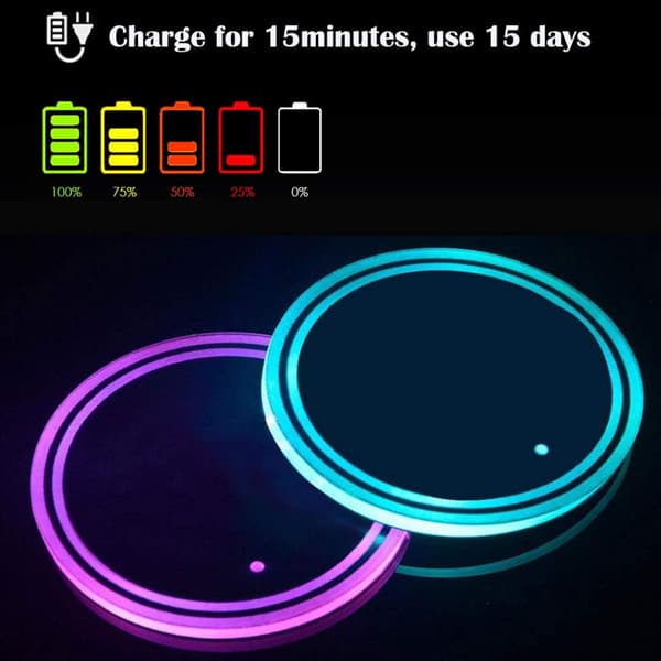 LED Bil Koppholder Lys, 2 stk Vanntette Bilunderlegg 7 Farger Lu