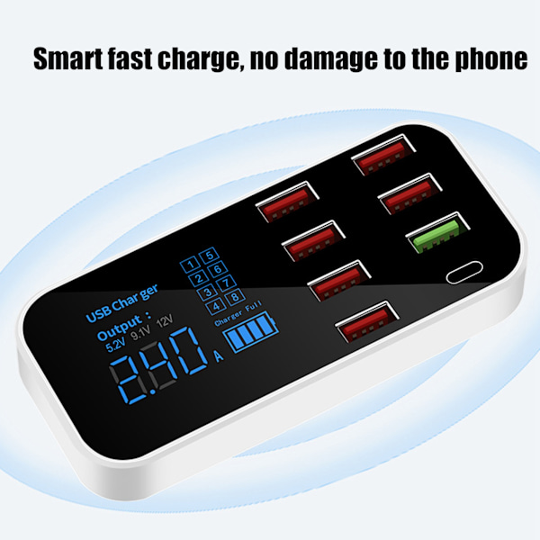 A9S+ 8 Portin Auton Latauslaite 40W Nopea Lataus QC 3.0 USB C Useita USB Latausasemia LCD-näytöllä Autolle Useille Laitteille
