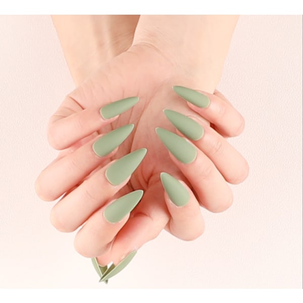 24 stk. Falske Negle Matte Ren Farve Medium Lange Stiletto Mandel Tryk på Negle Falske Spidser Kunstige Finger Manicure til Kvinder og Piger (Sort)