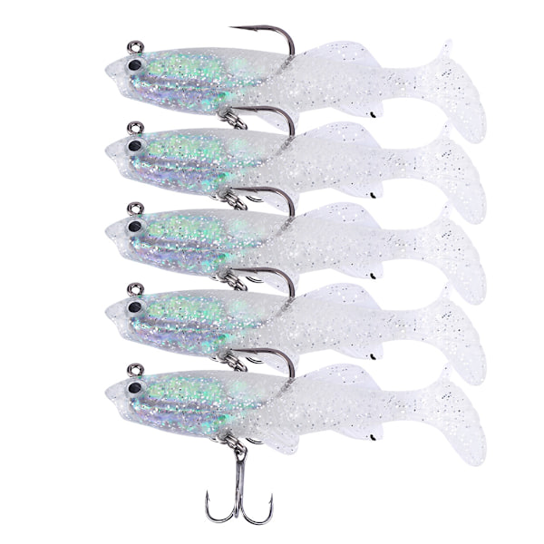 5 st/parti Konstgjorda 8,5 cm Hårda Fiske Beten för Bass T-svans Huvud Drag Krokar (Transparent)