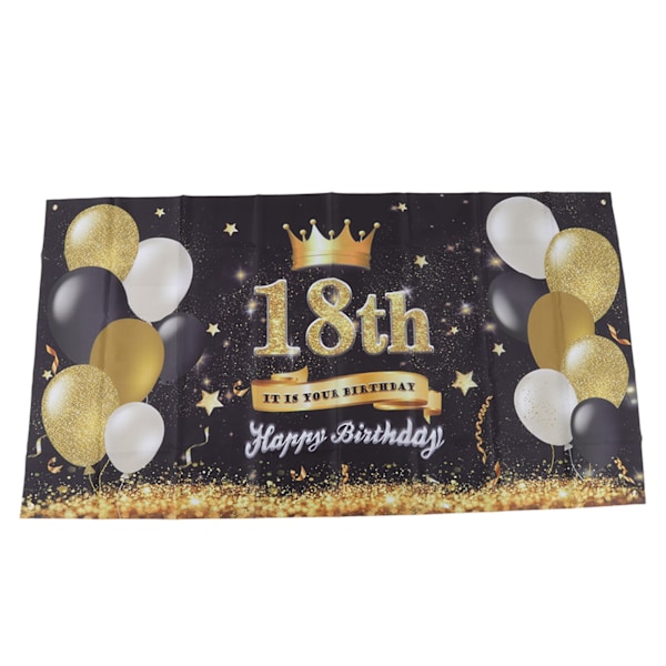 Glad 18 års fødselsdag Baggrundsort Guld 180x99cm Genanvendelig Glad Fødselsdag Dekorationer med 4 Øjer
