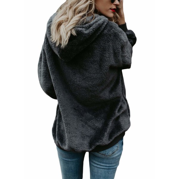 Dame Fuzzy Hoodies Genser Koselig Oversized Lommer Hetteskjorte