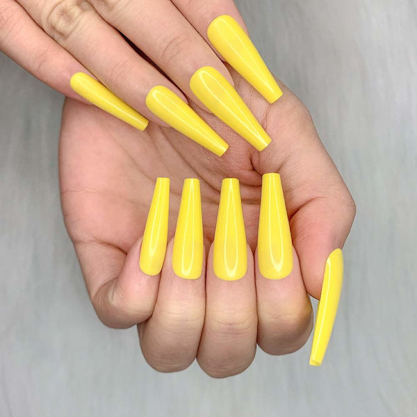 24 stk. Dyb Nude Ren Farve Ballerina Lang Kiste Glansende Falske Negle Tryk på Negle Falske Spidser Manicure til Kvinder og Piger