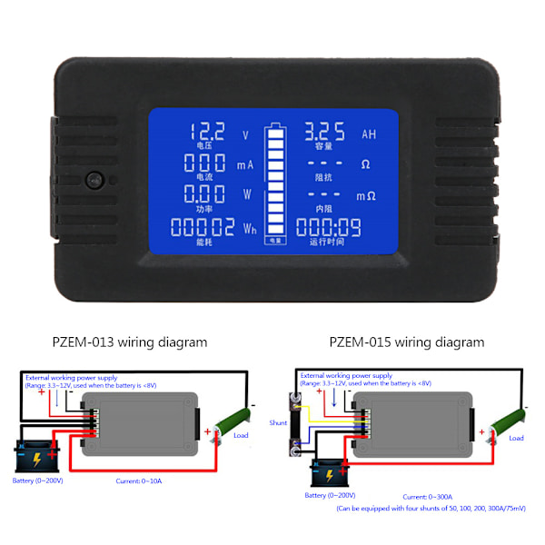 PZEM-015 Multifunktionell Batterimätare LCD Digital Display Batteritestdetektor med 300A ShuntPZEM-015 300A