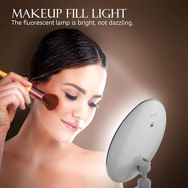 Opdateret 10x Forstørrende Makeup-Spejl med Lys, LED