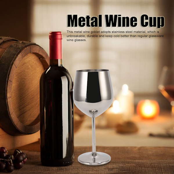 Metallvinglas i rostfritt stål, elegant, hög hårdhet, 500 ml, silverfärg, perfekt för fester, bröllop och banketter