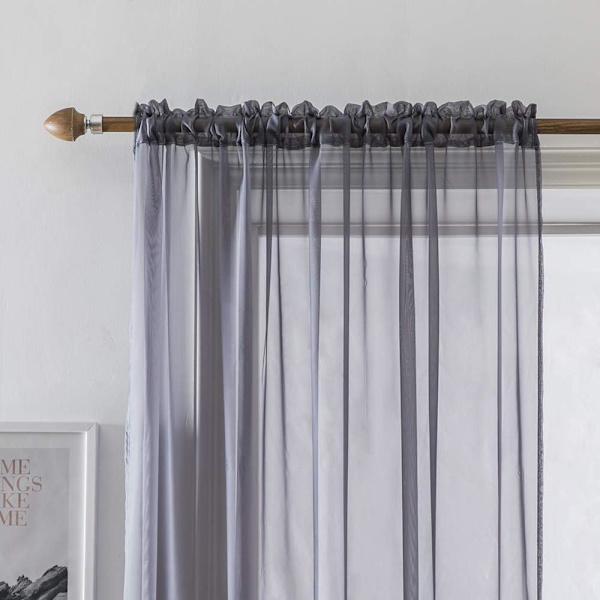 Voile Gardin Transparent Gardin i Ensfarget Stangedesign