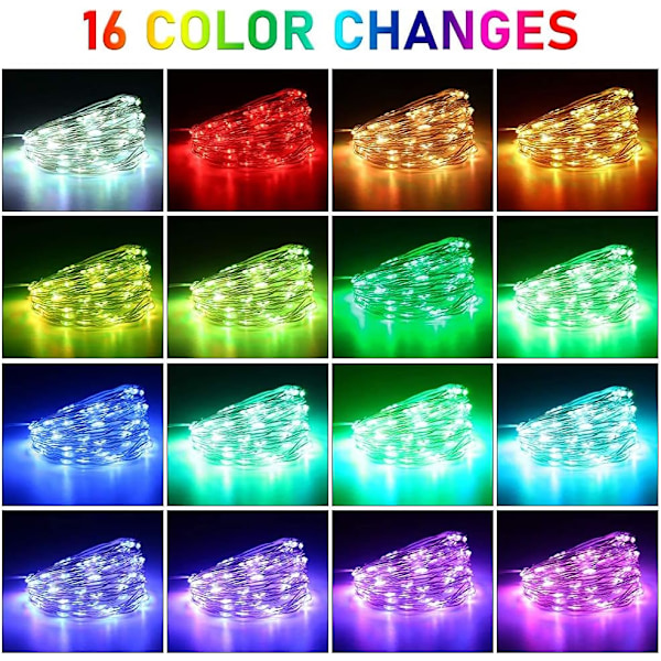 Batteridrivna LED-slingor med silvertråd, RGB färgskiftande portabel dekor med vattentät design för inom- och utomhusbruk (10M)