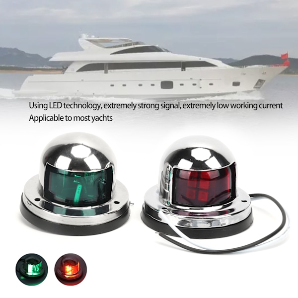 8‑LED Båds Navigationslys Rød/Grøn Signallampe Rustfrit Stål Yacht Dele 1.6W 12V