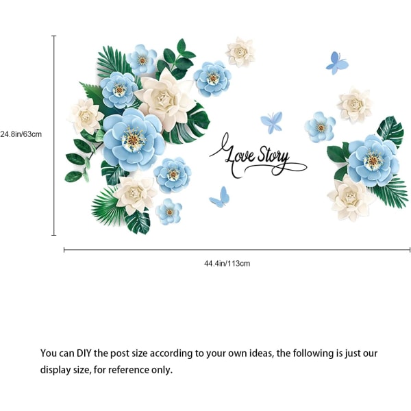 3D Trendig pionblomma väggdekal, avtagbar akvarellblomma