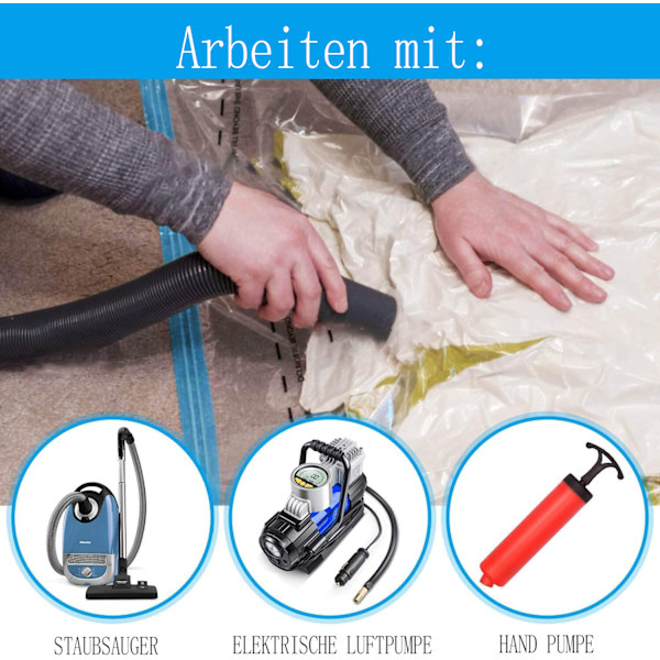 Space Saver, Vakuumförvaringspåsar med skyddande material, Lufttät komprimering säkerställer fuktskydd för förvaring av kläder och sängkläder, Dubbel dragkedja