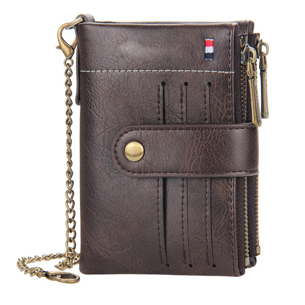 Wallet Men's short retro double zipper card bag men's vertical