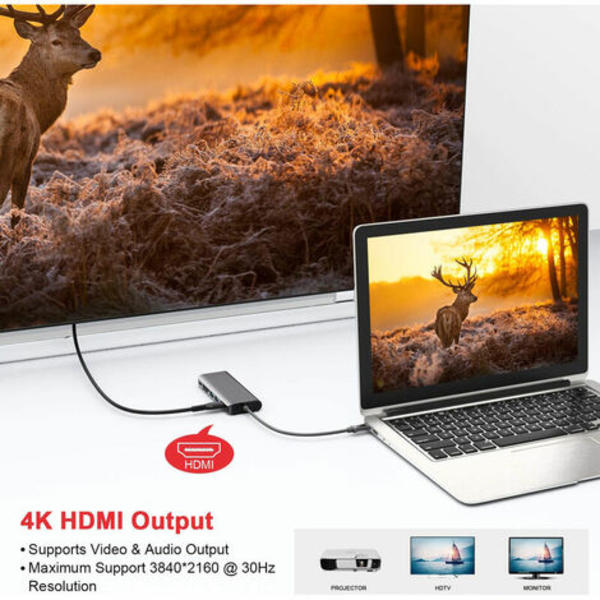 Hubb USB C MacBook Pro/Air, 7-i-1-adapter med 4K HDMI, 2 USB 3.0, SD/TF-kortläsare, USB C Multiport-hubb
