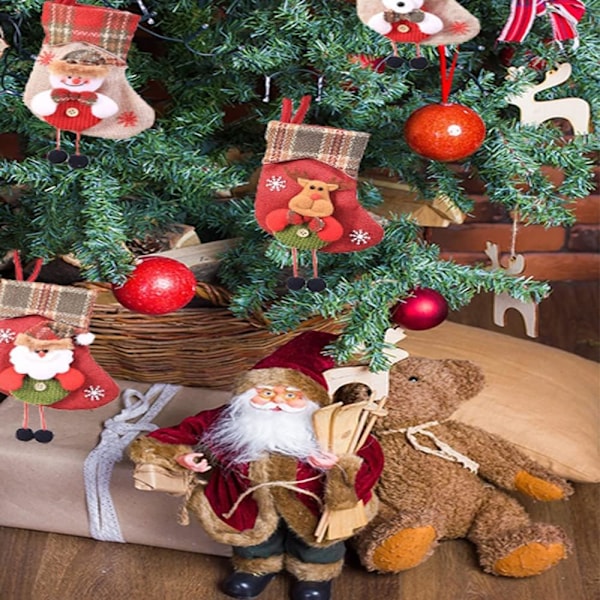 Julstrumpor, Mini Set av Non-woven Tyg med 3D Applikation, Gårdshusstil för Juldekoration