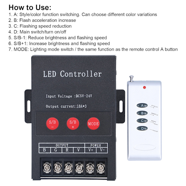 RGB LED Controller PWM Digital til Farverigt Strip Light Projekt med Fjernbetjening 5V‑12V‑24V