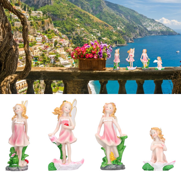 4 stk Fe-pynt Resin Fe-statue Miniatyrfigurer for Hagegårdsporter