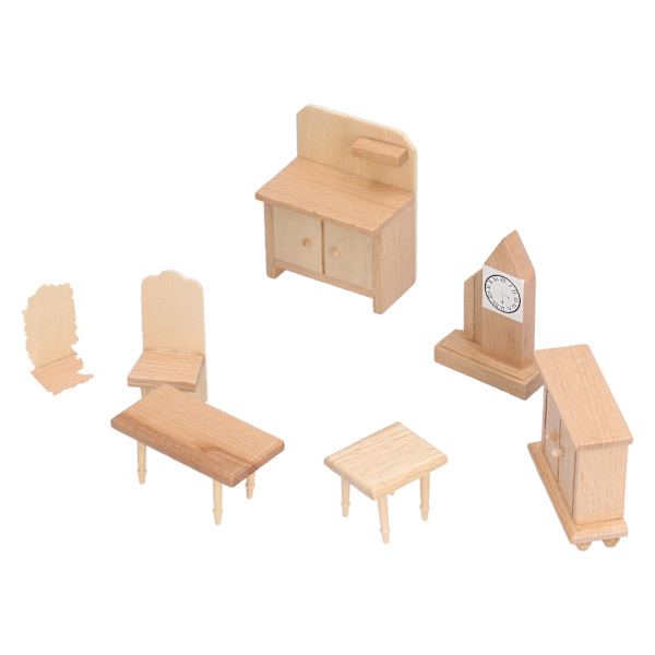 1:12 Pieni Nukkekoti Puinen Kalusteet Näkymäsetti Miniatyyri Puinen Tarvikkeet Pöytä Tuoli Kaappi Keittiö Sarja