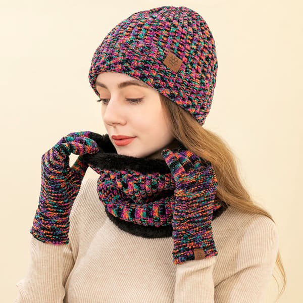 Halsduk Pekskärmshandskar Stor Hatt Halsduk Handskar Set Tjock Stickad Mössa Middle gray+light gray