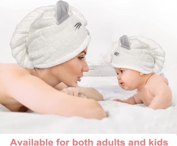 Hårtørrende Håndklæde Wrap med Katteører, Hurtigtørrende Mikrofiber Hårhåndklæde