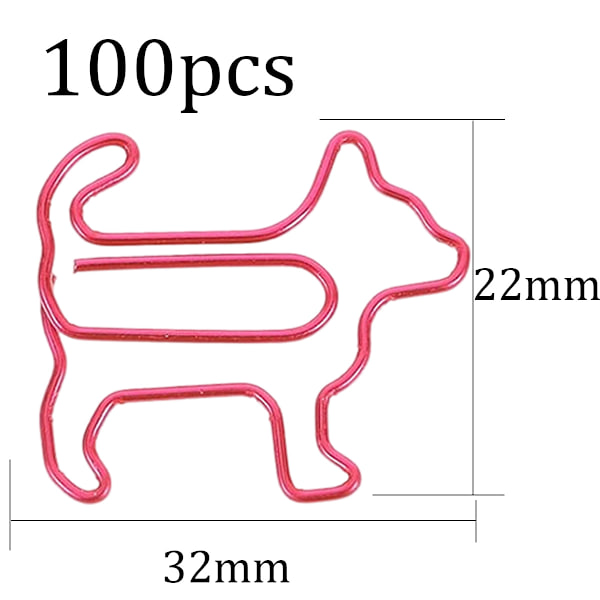 100 stk. Rosa Hundeformede Papirklips Kreativt Søde Forgyldte Metal Bogmærker Papirklips til Studerende Kontorartikler