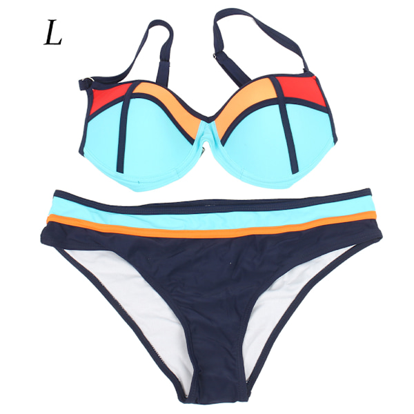 Dam Bröst Samla Kontrastfärg Sexig Bikini Vadderad Delad Baddräkt Badkläder (L)