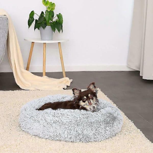 Rund hundkorg kattkudde donut-korg 50 cm (M) ljusgrå