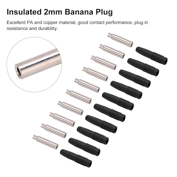 10 stk Isoleret 2mm Banan Stikkontakt med Beskyttelseskappe til Testudstyr Sort